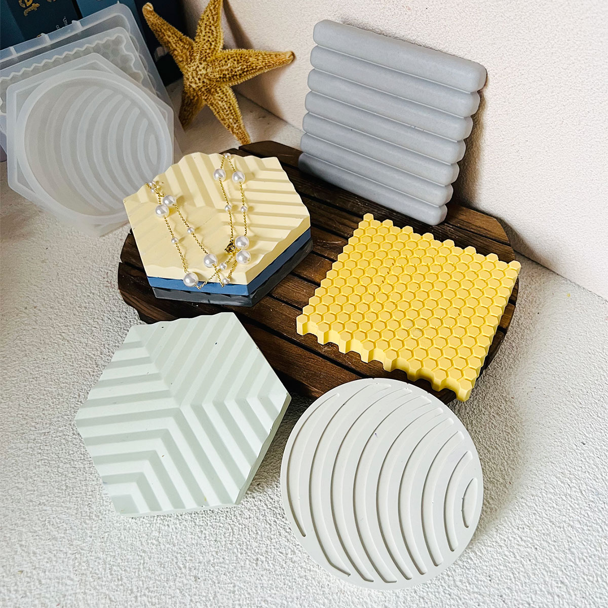 Tray Mold Rectangle - Honeycomb Coaster Silicone Mold, Circular Snowflake,