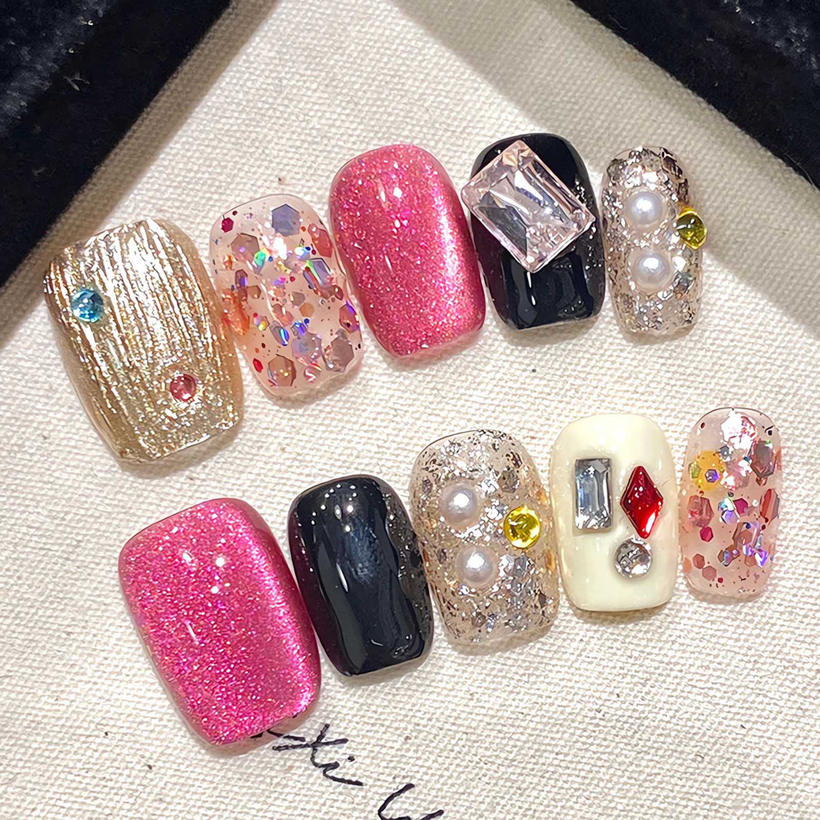 Resin Art And Deco - Imprensa artesanal nas unhas, lantejoulas rosa,