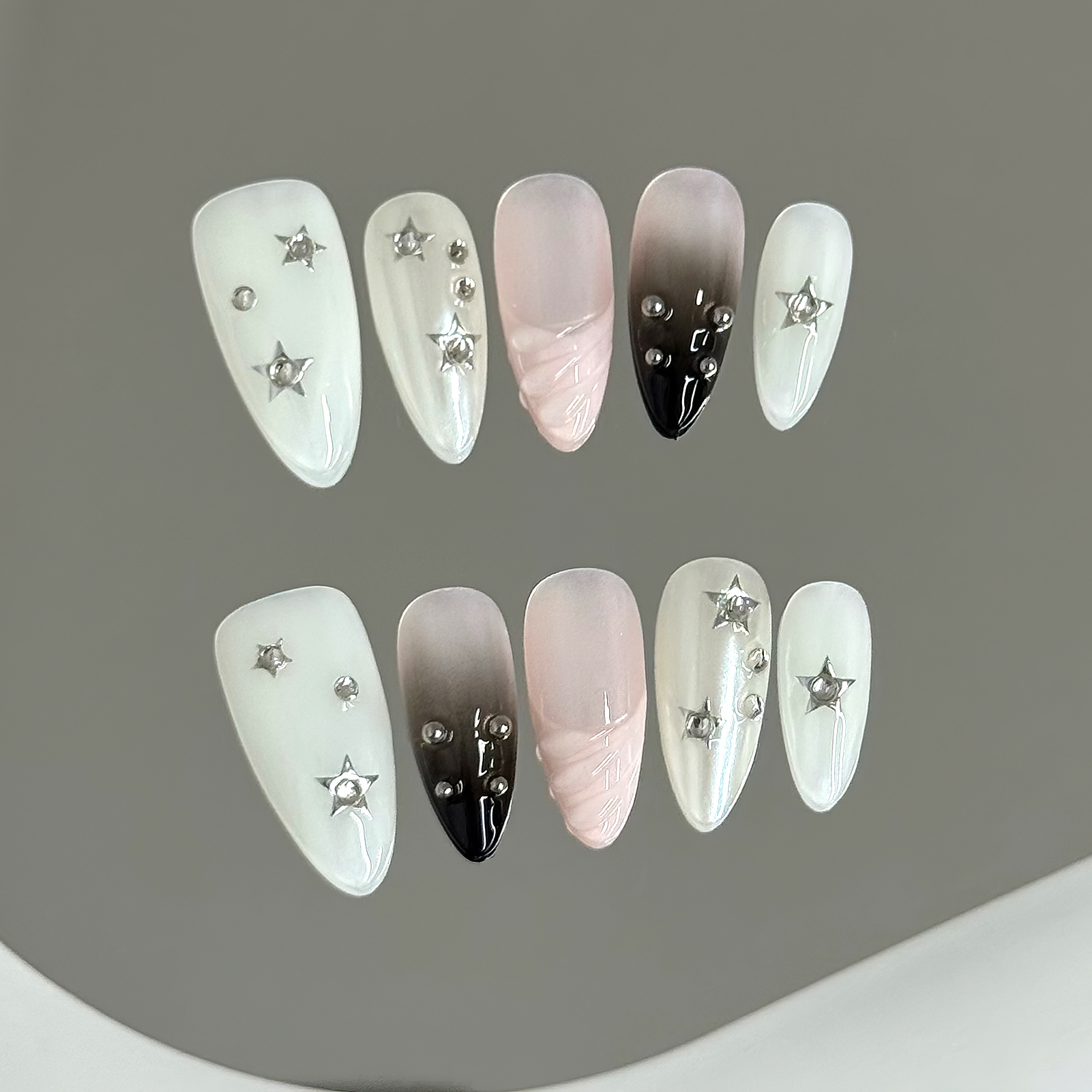 Resin Art And Deco - 10 pçs amêndoa unhas falsas estrela