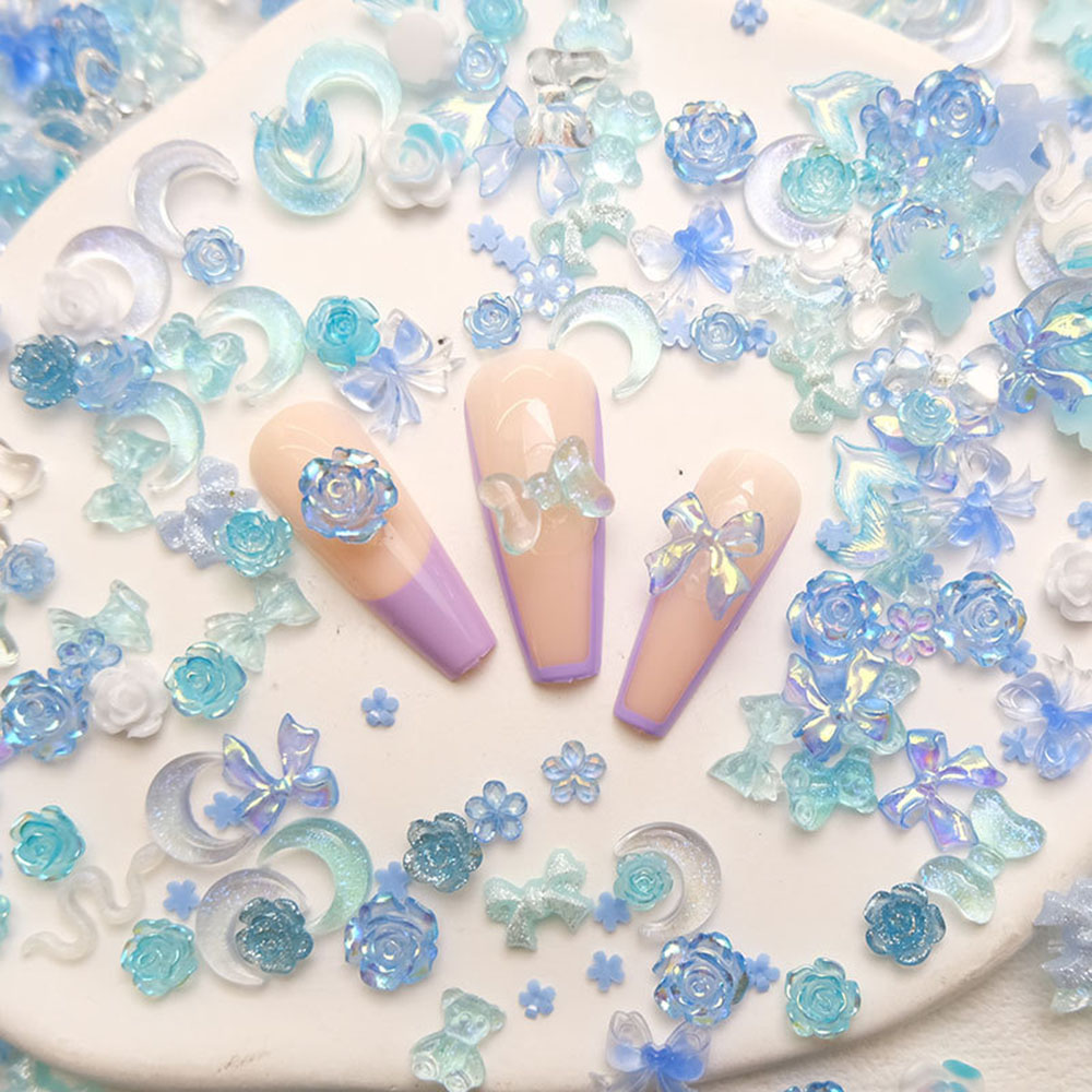 50 pçs misturado azul prego re - Resin Art With Rose avaliação e preço